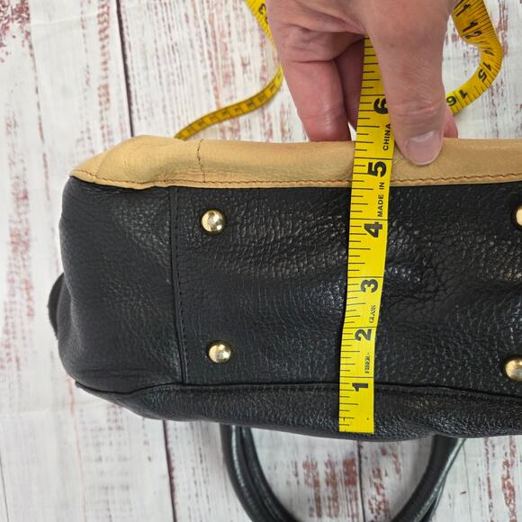 Emma Fox Black Tan Leather Top Dual Handle Satchel Purse Timeless Designer Bag - Picture 13 of 13